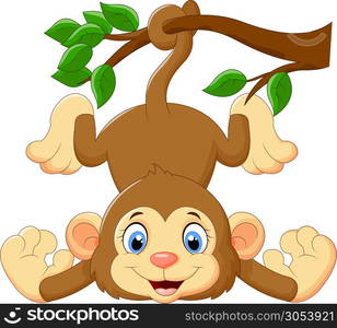 Cartoon funny monkey on a tree