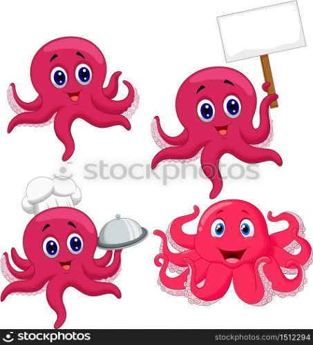 Cartoon funny octopus collection set