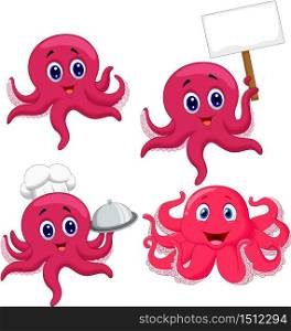Cartoon funny octopus collection set