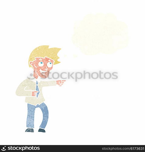 cartoon funny office man pointing with thought bubble