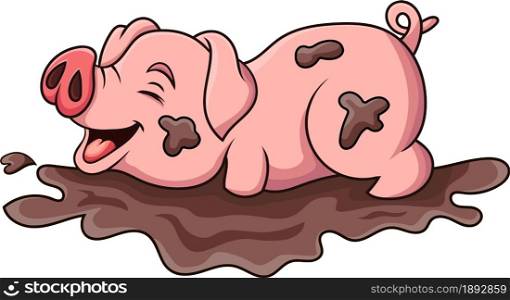 Cartoon funny pig in the mud