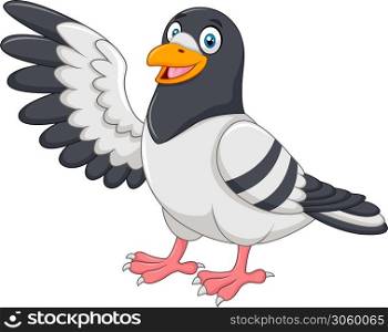 Cartoon funny Pigeon bird presenting isolated on white background