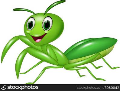 Cartoon funny praying mantis grasshopper isolated on white background
