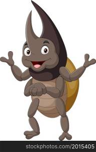Cartoon funny rhinoceros beetle posing
