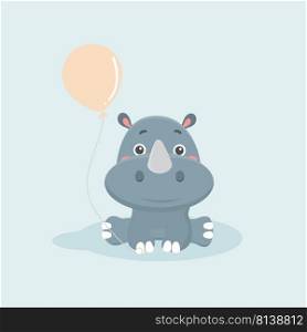Cartoon funny rhinoceros on pastel background. . Cartoon funny rhinoceros 