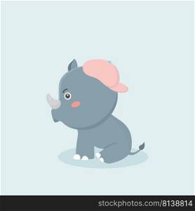 Cartoon funny rhinoceros on pastel background. . Cartoon funny rhinoceros 