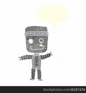 cartoon funny robot with speech bubble