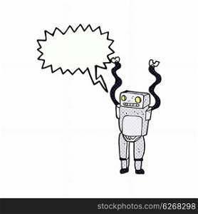 cartoon funny robot with speech bubble