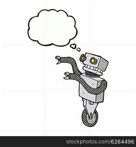 cartoon funny robot with thought bubble