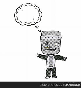 cartoon funny robot with thought bubble