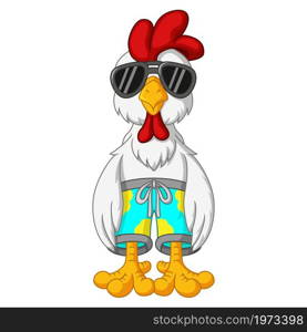 Cartoon funny rooster with sunglasses standing