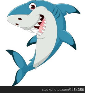 Cartoon funny shark isolated on white background