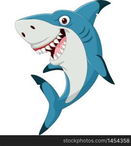 Cartoon funny shark isolated on white background