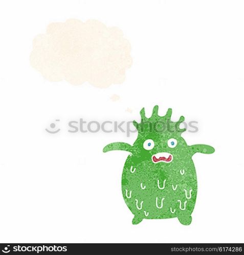 cartoon funny slime monster with thought bubble
