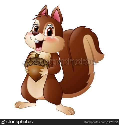 Cartoon funny squirrel holding pine cone