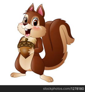 Cartoon funny squirrel holding pine cone