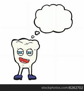 cartoon funny tooth character with thought bubble
