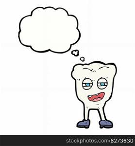 cartoon funny tooth character with thought bubble