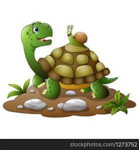 Cartoon funny turtle with snail