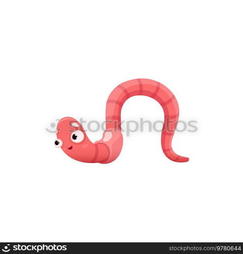 Cartoon funny worm crawl, isolated vector earthworm funny character. Terrestrial invertebrate, phylum Annelida spices. soil or compost insect of pink color. Nature, wildlife creature, garden personage. Cartoon funny worm crawl isolated vector earthworm