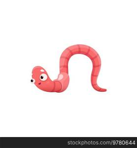 Cartoon funny worm crawl, isolated vector earthworm funny character. Terrestrial invertebrate, phylum Annelida spices. soil or compost insect of pink color. Nature, wildlife creature, garden personage. Cartoon funny worm crawl isolated vector earthworm