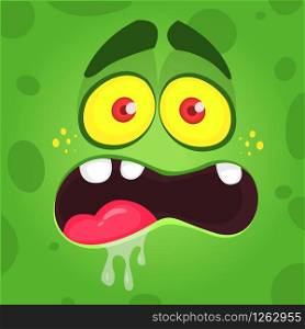 Cartoon funny zombie face. Vector Halloween green zombie monster square avatar