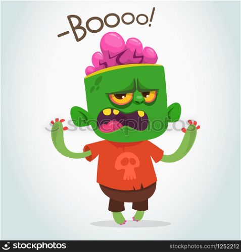 Cartoon funny zombie. Halloween vector illustration of scary monster