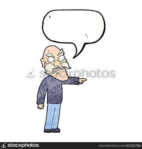 cartoon furious old man with speech bubble