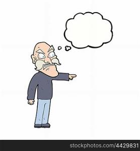 cartoon furious old man with thought bubble