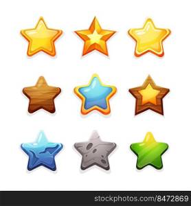 Cartoon game stars. Mobile and star elements, trophy and score symbol. Vector achievement set interface icon win bonus achievements game. Cartoon game stars. Mobile and star elements, trophy and score symbol. Vector achievement set