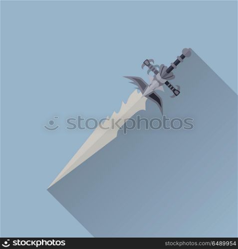 Cartoon Game Sword Isolated on White. War Concept.. Cartoon game sword isolated on white. One-handed medieval knife. Weapon symbol icon. War concept. For computer games, mobile appliances. Part of series of game objects. Vector illustration.