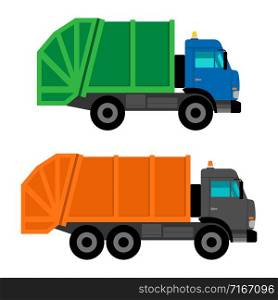Cartoon garbage trucks vector isolated on white background. Cartoon garbage trucks