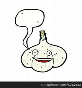 cartoon garlic with speech bubble