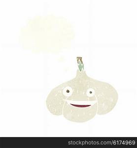 cartoon garlic with thought bubble