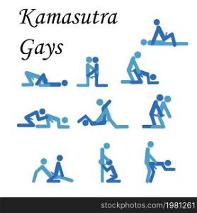 Cartoon gay sex pose, two men. Erotic style passion concept flat design. Kamasutra, schematic positions for making love. Blue, lgbt men love each other.. Cartoon gay sex pose, two men. Erotic style passion concept flat design. Kamasutra, schematic positions for making love. Blue, lgbt men love each other