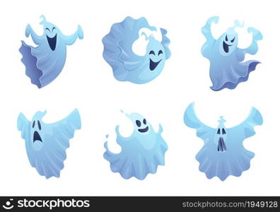 Cartoon ghost. Friend smile spooky buster halloween symbols vector scary collection. Smile halloween ghost, scary and spooky graphic illustration. Cartoon ghost. Friend smile spooky buster halloween symbols vector scary collection
