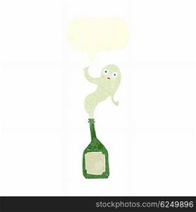 cartoon ghost in bottle with speech bubble