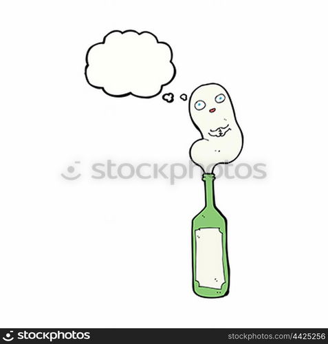 cartoon ghost in bottle with thought bubble