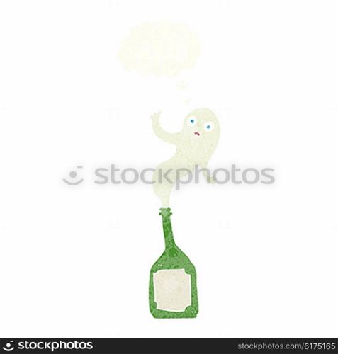 cartoon ghost in bottle with thought bubble