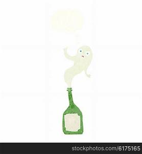 cartoon ghost in bottle with thought bubble
