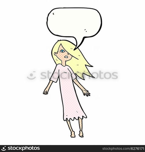 cartoon ghost like girl with speech bubble