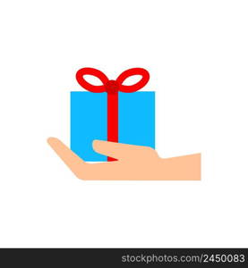 Cartoon gift in hand. Gift box icon. Holiday, birthday. Vector illustration. stock image. EPS 10.. Cartoon gift in hand. Gift box icon. Holiday, birthday. Vector illustration. stock image. 