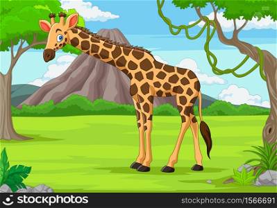 Cartoon giraffe in the jungle