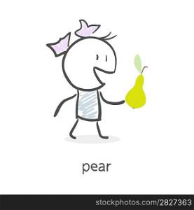 Cartoon girl and pear