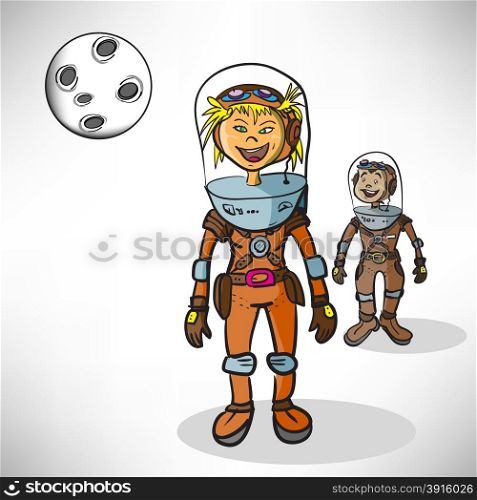 Cartoon girl astronaut