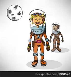 Cartoon girl astronaut