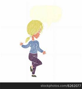 cartoon girl dancing with speech bubble