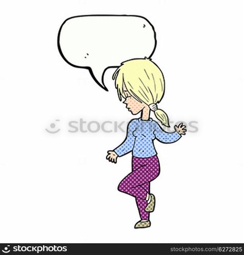 cartoon girl dancing with speech bubble