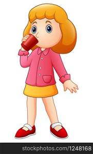 Cartoon girl drinking from a cup