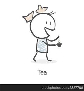Cartoon girl drinking tea